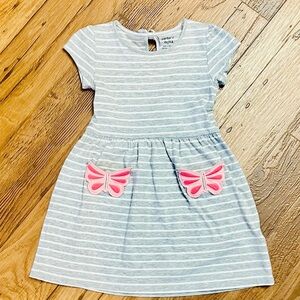 Carter’s Gray and White striped Dress with Butterfly pockets size 4T